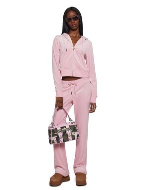 New Juicy Couture OG Pink Blush Velour Bling Track Pants Sz L